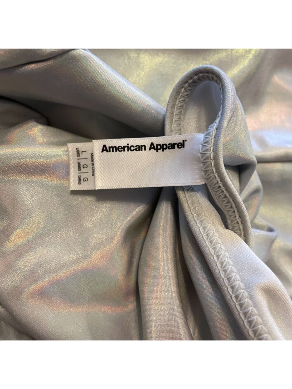 American Apparel Iridescent Silver Halter Neck Full Leg Unitard Bodysuit Size L - Picture 4 of 7